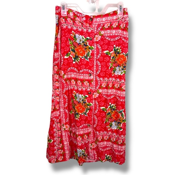 Small LC Lauren Conrad Linen Blend Skirt Fuchsia Pink Rose Floral Aline Lined - Picture 1 of 13